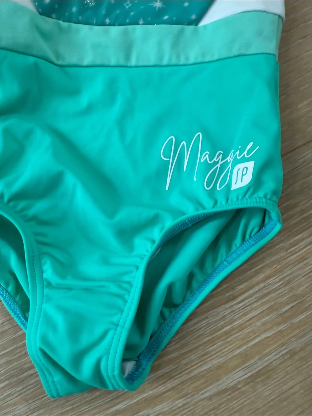 MAGGIE × SYLVIA P Girls Teal Shimmer Leotard Child Size 4
